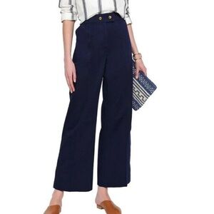 Tory Burch Maddie Pants Navy High Waist Wide Leg Cropped Flare